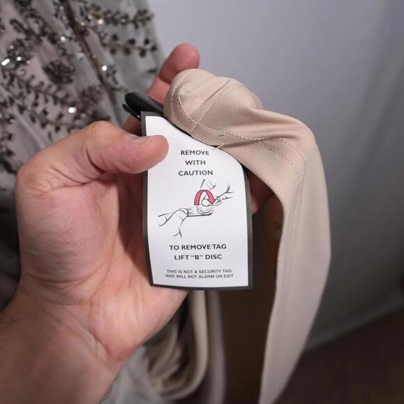 Aidan Mattox Beaded Mesh Godet Gown 8 NEW Blush Champagne Mock Neck Open Back - Picture 9 of 15